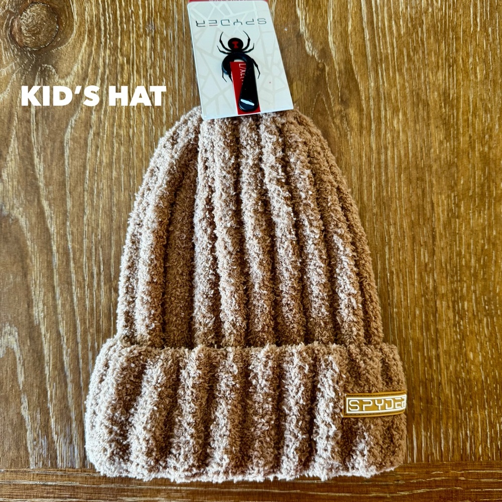 NWT Kid’s Spyder fuzzy tan knit beanie L / XL 10-16